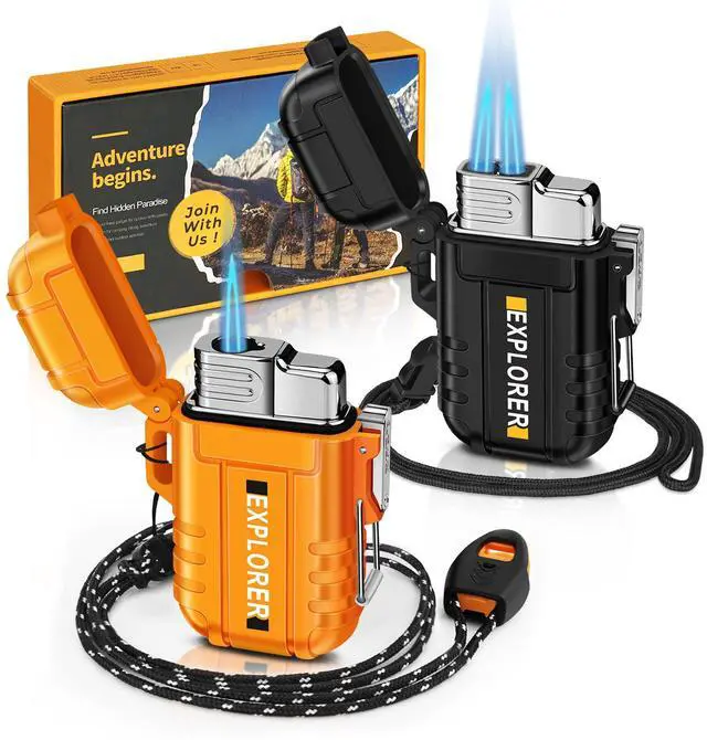 Main image of Lafagiet 2 Pack of Torch Lighter, Single & Dual Jet Flame, Windproof, Waterproof, Butane Gas Refillable Lighters Multipack for Candle, Camping, Outdoor Adventure (NO Gas)