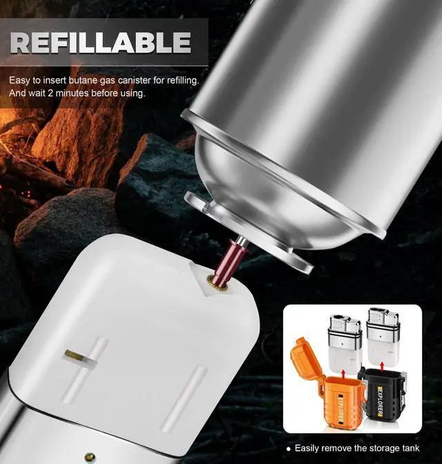 Alt view image 4 of 6 - Lafagiet 2 Pack of Torch Lighter, Single & Dual Jet Flame, Windproof, Waterproof, Butane Gas Refillable Lighters Multipack for Candle, Camping, Outdoor Adventure (NO Gas)