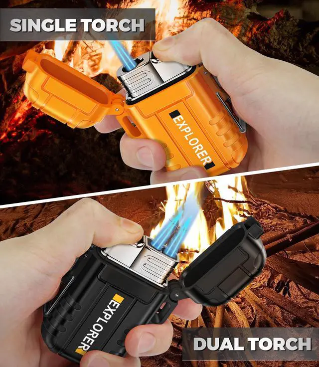 Alt view image 5 of 6 - Lafagiet 2 Pack of Torch Lighter, Single & Dual Jet Flame, Windproof, Waterproof, Butane Gas Refillable Lighters Multipack for Candle, Camping, Outdoor Adventure (NO Gas)