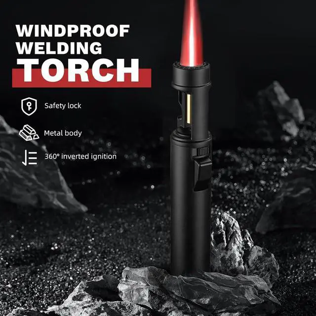 Alt view image 6 of 7 - Torch Lighter, Butane Refillable Multifunction Straight Flame Bright Lighter Windproof Adjustable Color with Safety Lock Jet Lightsaber Flame for Outdoor, Campfires, BBQ, Candles, Camping