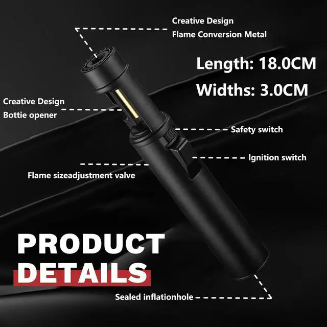 Alt view image 7 of 7 - Torch Lighter, Butane Refillable Multifunction Straight Flame Bright Lighter Windproof Adjustable Color with Safety Lock Jet Lightsaber Flame for Outdoor, Campfires, BBQ, Candles, Camping