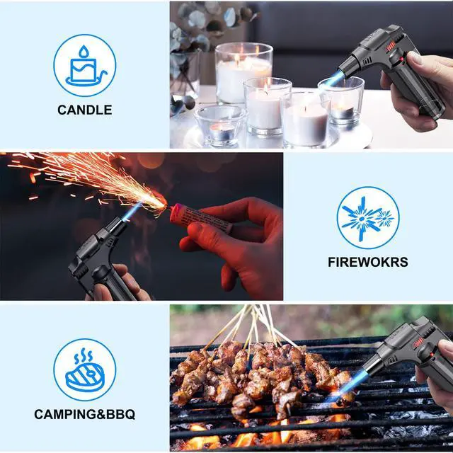 Alt view image 6 of 7 - Torch Lighters, 4 Pack, Butane Refillable Jet Flame Torch Lighter, Windproof, Safe, Multi Utility Lighter for Candles, Fireplaces, Campfires, Grill (Without Butane)