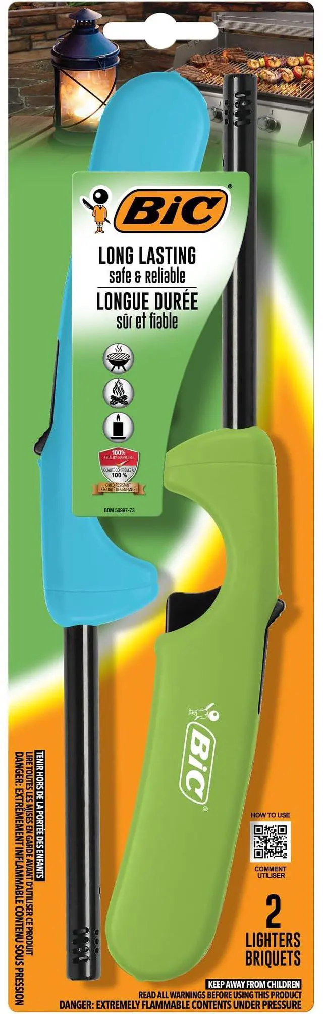 Main image of BIC Multi-Purpose Classic Edition Lighters, Long Durable Metal Wand, Great for Grills, Fireplaces and Candles, Utility Lighter, Assorted Colors, 2-Count