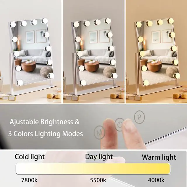 Alt view image 2 of 6 - Hollywood Vanity Mirror with 12 Dimmable Bulbs Lights, Three Color Lighting Modes, and 5X Magnification, Smart Touch Control, 360°Rotation (White,Gift Box)