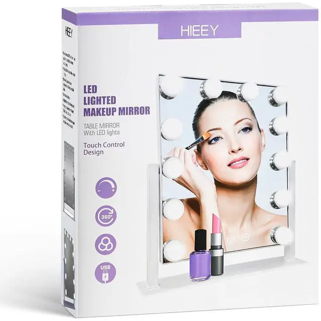 Alt view image 6 of 6 - Hollywood Vanity Mirror with 12 Dimmable Bulbs Lights, Three Color Lighting Modes, and 5X Magnification, Smart Touch Control, 360°Rotation (White,Gift Box)