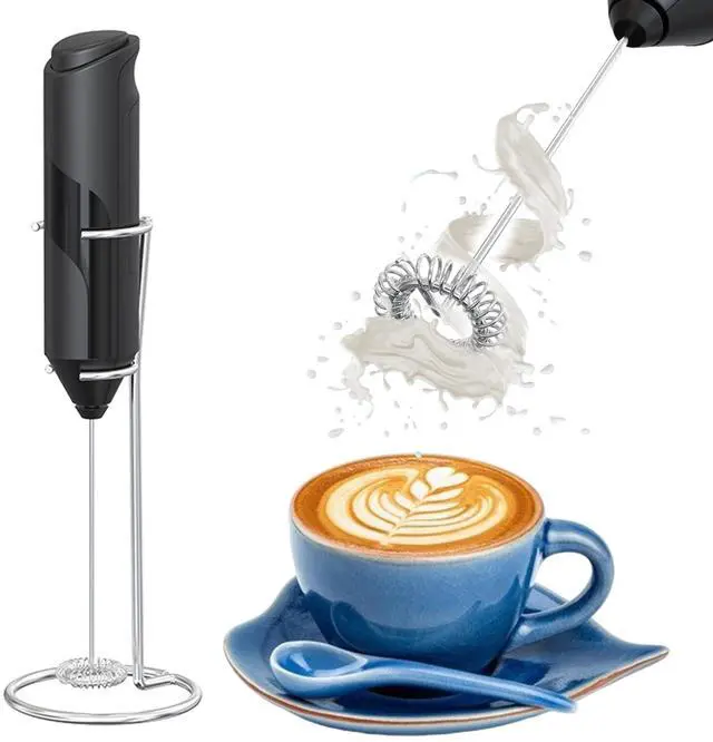 Main image of Milk Frother Handheld Battery Operated with Stainless Steel Stand for Kitchen Coffee Bar - Coffee Maker Frother Wand for Latte Cappuccino - Protein Shaker - Hand Mixer Electric Handheld