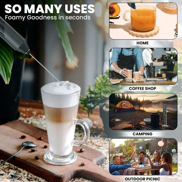 Alt view image 3 of 6 - Milk Frother Handheld Battery Operated with Stainless Steel Stand for Kitchen Coffee Bar - Coffee Maker Frother Wand for Latte Cappuccino - Protein Shaker - Hand Mixer Electric Handheld