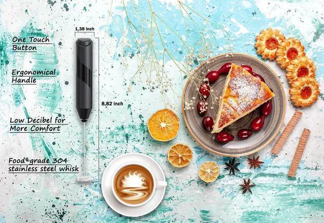 Alt view image 6 of 6 - Milk Frother Handheld Battery Operated with Stainless Steel Stand for Kitchen Coffee Bar - Coffee Maker Frother Wand for Latte Cappuccino - Protein Shaker - Hand Mixer Electric Handheld