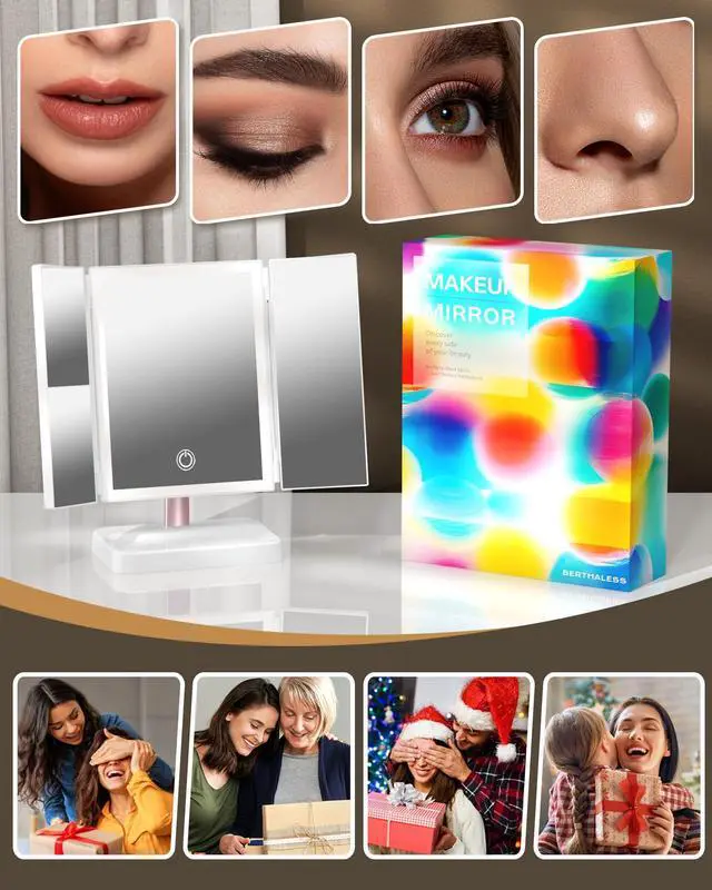 Alt view image 7 of 7 - for Mom Makeup Mirror Vanity Mirror with Lights, 14.4" L x 9.1" W Rechargeable Lighted Mirror with 1X 2X 3X Magnification, 76 LEDs & 3 Color Modes, Gifts for Women, Wife, Teengirls