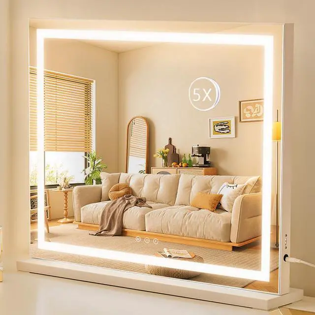 Main image of Lighted Makeup Mirror, 18.1" x 22.8" Hollywood Vanity Mirror with Lights, Three Color Lighting Modes, with 5X Magnification Mirror, Smart Touch Control, 360°Rotation (White)