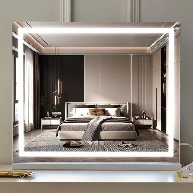 Alt view image 5 of 6 - Lighted Makeup Mirror, 18.1" x 22.8" Hollywood Vanity Mirror with Lights, Three Color Lighting Modes, with 5X Magnification Mirror, Smart Touch Control, 360°Rotation (White)