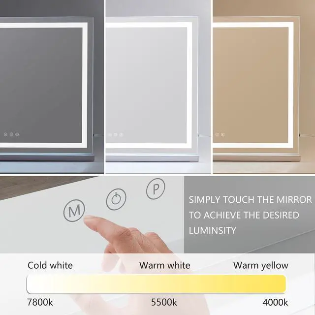 Alt view image 2 of 6 - Lighted Makeup Mirror, 18.1" x 22.8" Hollywood Vanity Mirror with Lights, Three Color Lighting Modes, with 5X Magnification Mirror, Smart Touch Control, 360°Rotation (White)