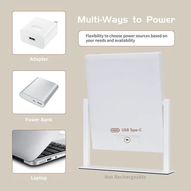 Alt view image 6 of 6 - Vanity Mirror with Lights, Makeup Mirror with Lights,3 Color Lighting Modes Detachable 10X Magnification Mirror Touch Control,360°Rotation, White.