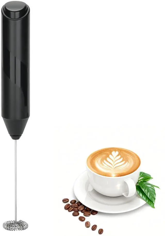 Main image of Handheld Milk Frother, Battery Operated Electric Foam Maker, Milk Frother Wand Drink Mixer with Stainless Steel Whisk for Coffee, Matcha, Lattes, Cappuccino (Black)