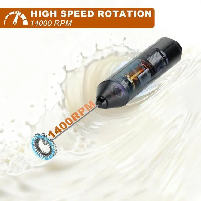 Alt view image 2 of 7 - Handheld Milk Frother, Battery Operated Electric Foam Maker, Milk Frother Wand Drink Mixer with Stainless Steel Whisk for Coffee, Matcha, Lattes, Cappuccino (Black)