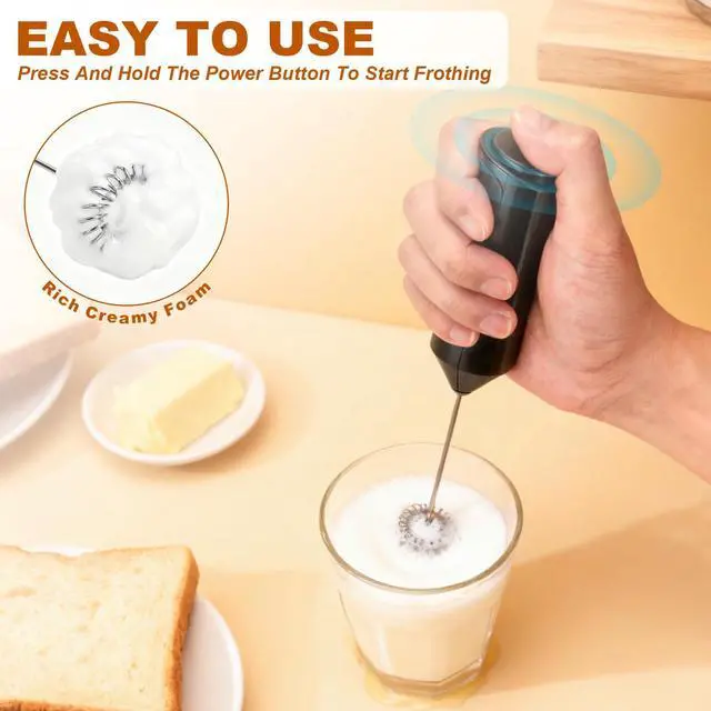 Alt view image 4 of 7 - Handheld Milk Frother, Battery Operated Electric Foam Maker, Milk Frother Wand Drink Mixer with Stainless Steel Whisk for Coffee, Matcha, Lattes, Cappuccino (Black)