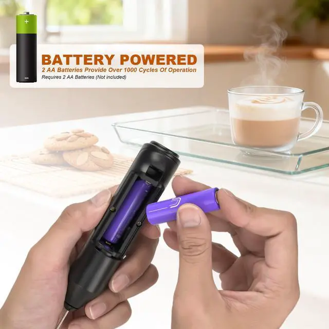 Alt view image 5 of 7 - Handheld Milk Frother, Battery Operated Electric Foam Maker, Milk Frother Wand Drink Mixer with Stainless Steel Whisk for Coffee, Matcha, Lattes, Cappuccino (Black)