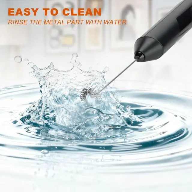 Alt view image 7 of 7 - Handheld Milk Frother, Battery Operated Electric Foam Maker, Milk Frother Wand Drink Mixer with Stainless Steel Whisk for Coffee, Matcha, Lattes, Cappuccino (Black)