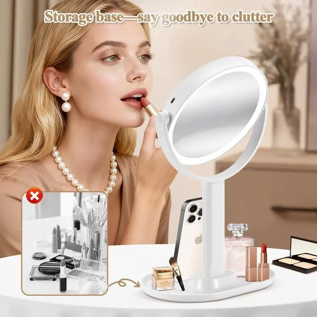 Alt view image 4 of 7 - Makeup Mirror with Lights, Double Sided 1x/20x Magnifying Mirror with Light, Rechargeable 3 Color Lights and Adjustable Brightness, 360° Rotation Detachable Comes with Tweezer(White)