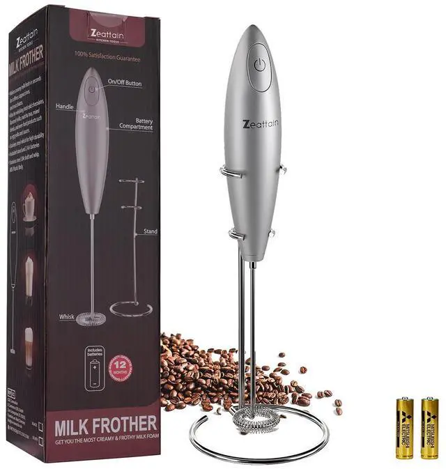 Main image of Milk Frother Handheld Mixer, Battery Operated Electric Whisk Foam Maker for Cappuccino,Latte,Coffee,Matcha & More - Sliver