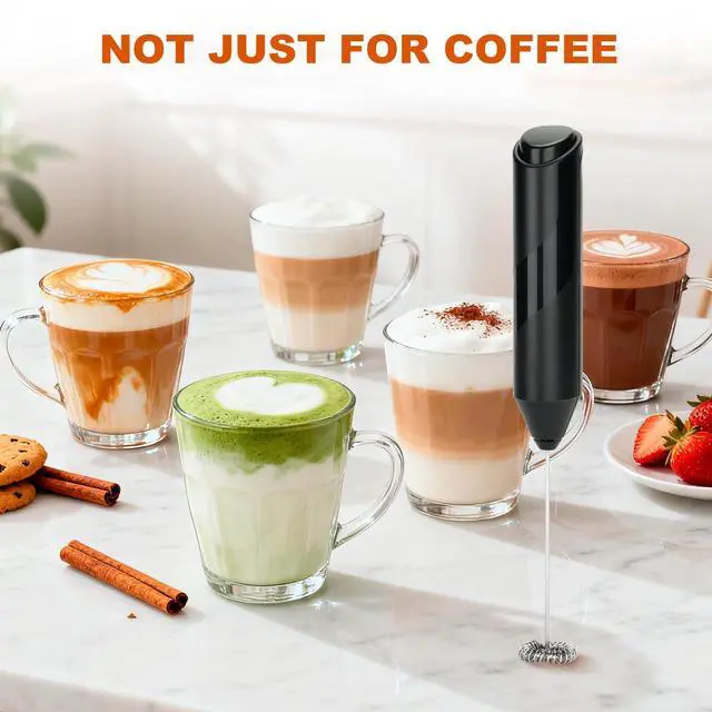 Alt view image 6 of 7 - Handheld Milk Frother, Battery Operated Electric Foam Maker, Milk Frother Wand Drink Mixer with Stainless Steel Whisk for Coffee, Matcha, Lattes, Cappuccino (Black)