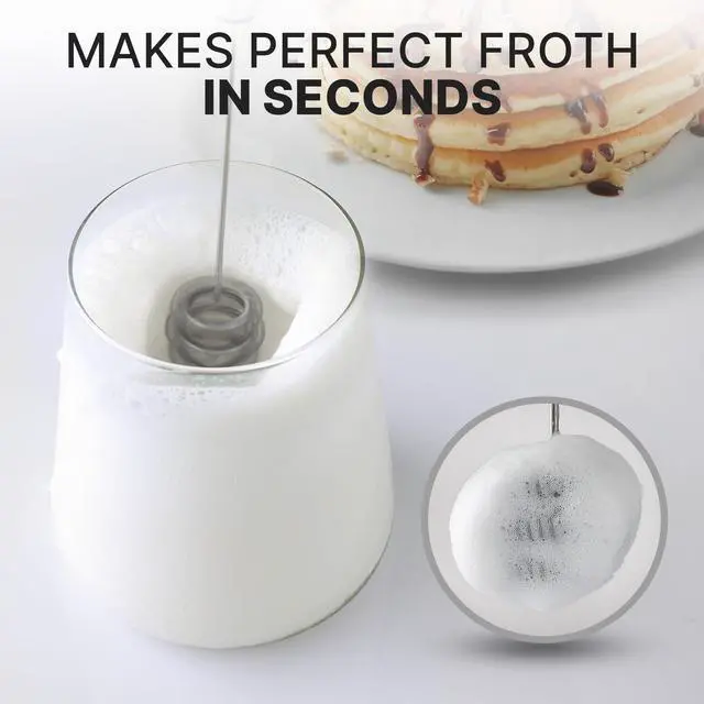 Alt view image 2 of 7 - Powerful Milk Frother Wand With Duracell Batteries - Ultra Fast Handheld Drink Mixer - Electric Whisk Foam Maker for Coffee, Lattes, Cappuccino & Matcha - Triple Whisk - Regal Lavender
