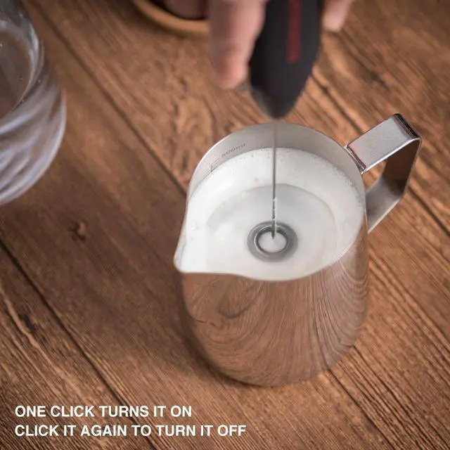 Alt view image 3 of 7 - Electric Milk Frother Drink Mixer ROMAUNT Handheld Electric Battery Operated Frother Coffee Stainless Steel Foam Maker Perfect for Espresso, Latte, Cappuccino with Bonus Protective Case, Mix Spoon