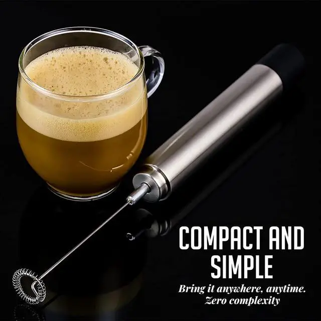 Alt view image 2 of 6 - Handheld Milk Frother and Foamer, Battery Operated Portable Stainless Steel Drink Mixer, Electric Coffee Blender Stirrer for Cappuccino, Latte, Frappe, Matcha and Hot Chocolate, Black FRS1020B