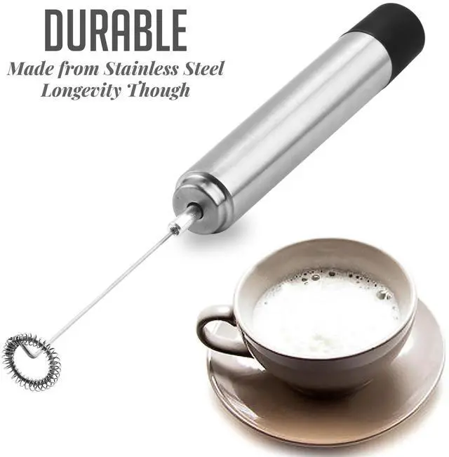 Alt view image 6 of 6 - Handheld Milk Frother and Foamer, Battery Operated Portable Stainless Steel Drink Mixer, Electric Coffee Blender Stirrer for Cappuccino, Latte, Frappe, Matcha and Hot Chocolate, Black FRS1020B