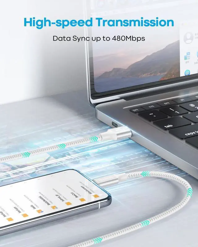 Alt view image 3 of 6 - White USB C Cable 10 ft, Long USB A to USB C Cable Fast Charging, USBC Charger Cord Braided for iPhone 17 Air 16 15 Pro Max Plus, for Samsung Galaxy S21 Note 10