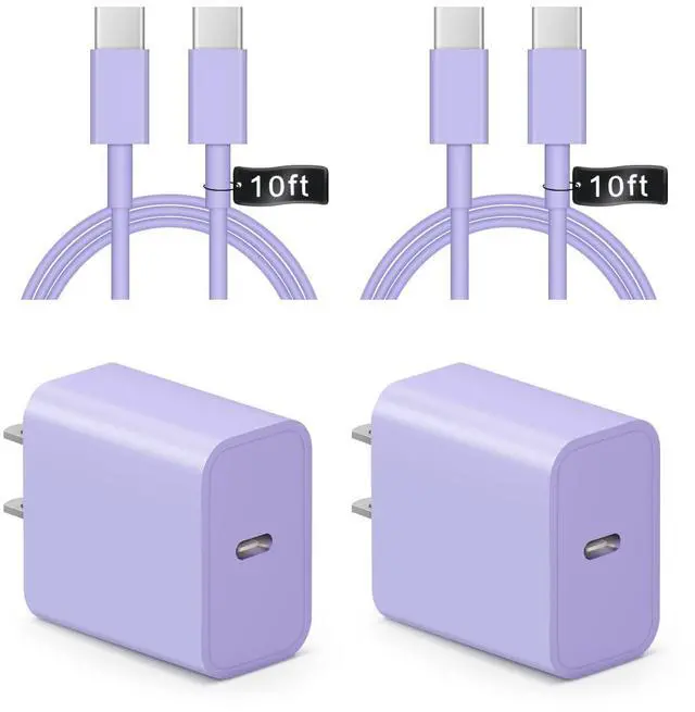 Main image of iPhone 17 16 15 Charger Fast Charging 10FT - 2 Pack 20W USB C Charger Block with Type C Cable Compatible with iPhone 17/17 Pro/17 Pro Max/Air/16/16e/15, iPad Pro, Air M3/M2/5/4, 11th/10thPurple