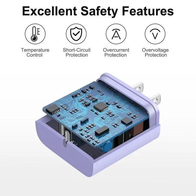 Alt view image 3 of 7 - iPhone 17 16 15 Charger Fast Charging 10FT - 2 Pack 20W USB C Charger Block with Type C Cable Compatible with iPhone 17/17 Pro/17 Pro Max/Air/16/16e/15, iPad Pro, Air M3/M2/5/4, 11th/10thPurple