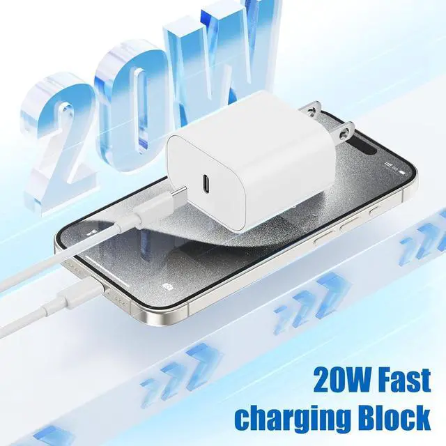 Alt view image 4 of 7 - iPhone 17 16 15 Fast Charger Block and 10ft Type C to C Cable Cord Long, 20W USB C Charging Plug for Apple iPhone 17 Pro Max/17 Air/16 Pro Max/16/15 Pro/15 Plus/iPad Mini,Wall Power Adapter Cube Brick