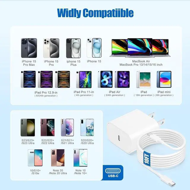 Alt view image 6 of 7 - iPhone 17 16 15 Fast Charger Block and 10ft Type C to C Cable Cord Long, 20W USB C Charging Plug for Apple iPhone 17 Pro Max/17 Air/16 Pro Max/16/15 Pro/15 Plus/iPad Mini,Wall Power Adapter Cube Brick