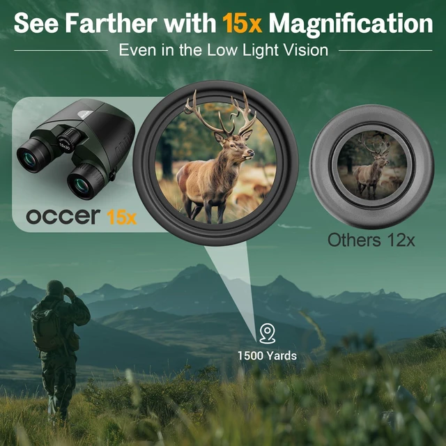 Alt view image 2 of 7 - 15x30 Binoculars for Adults Kids Easy Focus for Bird Watching Green Compact, Small, High Powered, BAK4 Prism, FMC, Large eyepiece, Low Light Vision, Travel, Cruise, Concert, Hunting