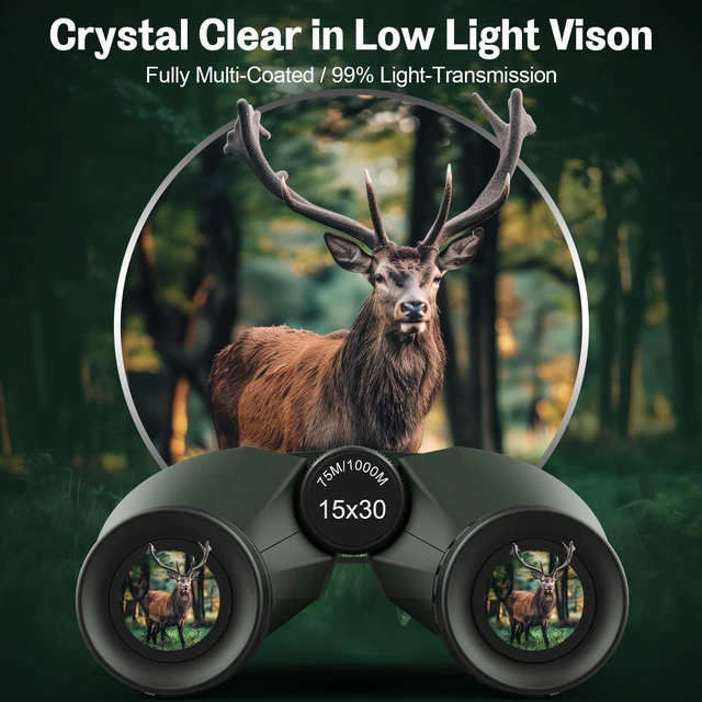 Alt view image 5 of 7 - 15x30 Binoculars for Adults Kids Easy Focus for Bird Watching Green Compact, Small, High Powered, BAK4 Prism, FMC, Large eyepiece, Low Light Vision, Travel, Cruise, Concert, Hunting