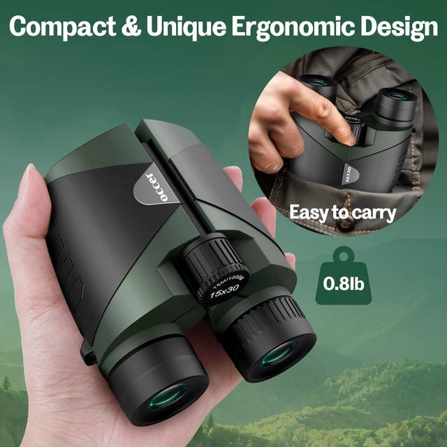 Alt view image 7 of 7 - 15x30 Binoculars for Adults Kids Easy Focus for Bird Watching Green Compact, Small, High Powered, BAK4 Prism, FMC, Large eyepiece, Low Light Vision, Travel, Cruise, Concert, Hunting