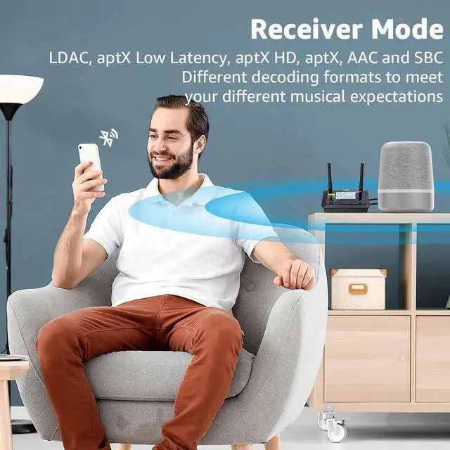 Alt view image 3 of 7 - B03Pro+ Bluetooth 5.3 Transmitter Receiver Certified LDAC for TV Home Stereo, Long Range Bluetooth Extender Wireless Audio Adapter with Screen, Optical RCA AUX 3.5mm Outputs/Inputs