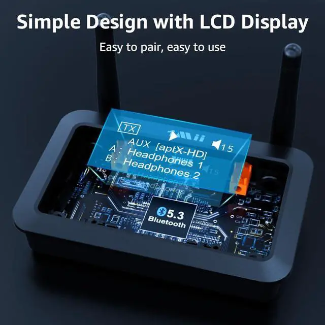 Alt view image 6 of 7 - B03Pro+ Bluetooth 5.3 Transmitter Receiver Certified LDAC for TV Home Stereo, Long Range Bluetooth Extender Wireless Audio Adapter with Screen, Optical RCA AUX 3.5mm Outputs/Inputs