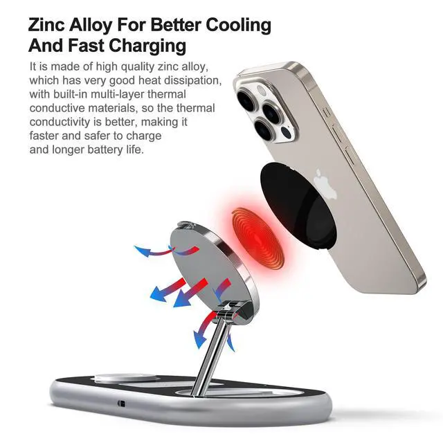 Alt view image 2 of 6 - 3 in 1 Charging Station for Apple Devices, Faster Mag-Safe Charger Stand, Magnetic Wireless Charger Station for iPhone 17 16 15 14 13 12 Pro Max Plus, Apple Watch iwacth & AirPods, Adjustable Angle