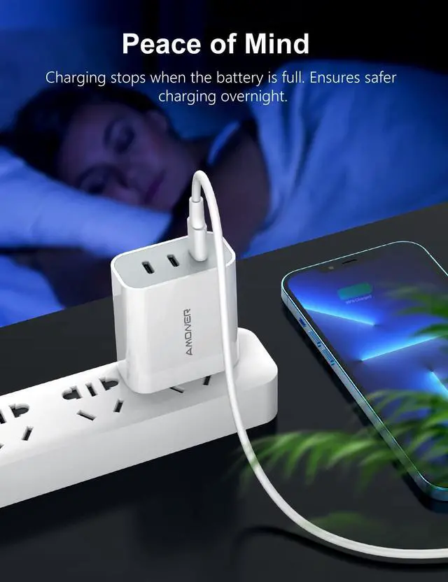 Alt view image 6 of 7 - USB C Charger, Amoner 35W iPhone Charger, 3-Port Type C Wall Charger with PD 3.0 Power Delivery Adapter for iPhone 16/16 Pro/15/14/13/12/11/SE/XS, Galaxy, Pixel 4/3 and More
