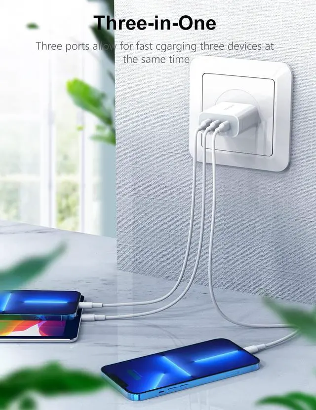 Alt view image 5 of 7 - USB C Charger, Amoner 35W iPhone Charger, 3-Port Type C Wall Charger with PD 3.0 Power Delivery Adapter for iPhone 16/16 Pro/15/14/13/12/11/SE/XS, Galaxy, Pixel 4/3 and More