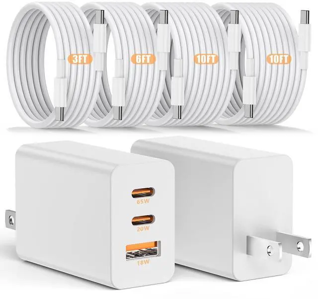 Main image of 3port 100W C Wall Charger, 65W USB C Fast Charger and 4Pack 3/6/10/10FT Long USBC Quick Charge Cable Cord for Samsung Galaxy S26/S25/S24/S23 Ultra/S22/S21/S20/Note 20/10 Android Phones
