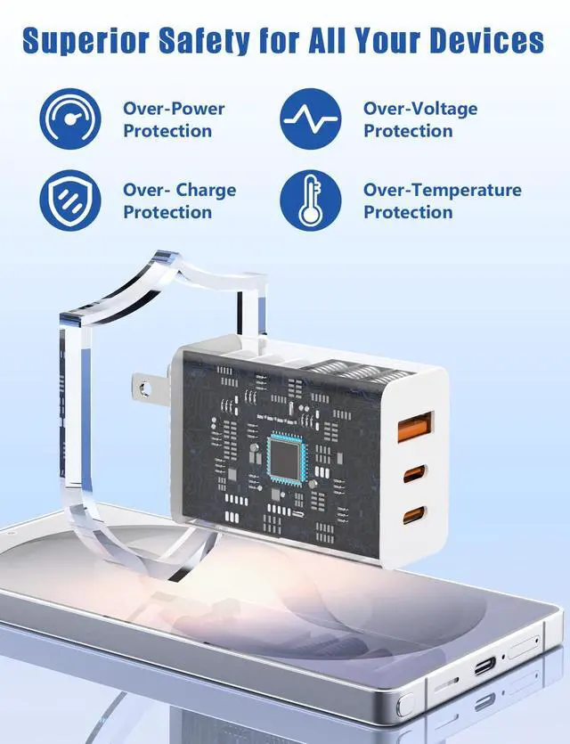 Alt view image 3 of 7 - 3port 100W C Wall Charger, 65W USB C Fast Charger and 4Pack 3/6/10/10FT Long USBC Quick Charge Cable Cord for Samsung Galaxy S26/S25/S24/S23 Ultra/S22/S21/S20/Note 20/10 Android Phones