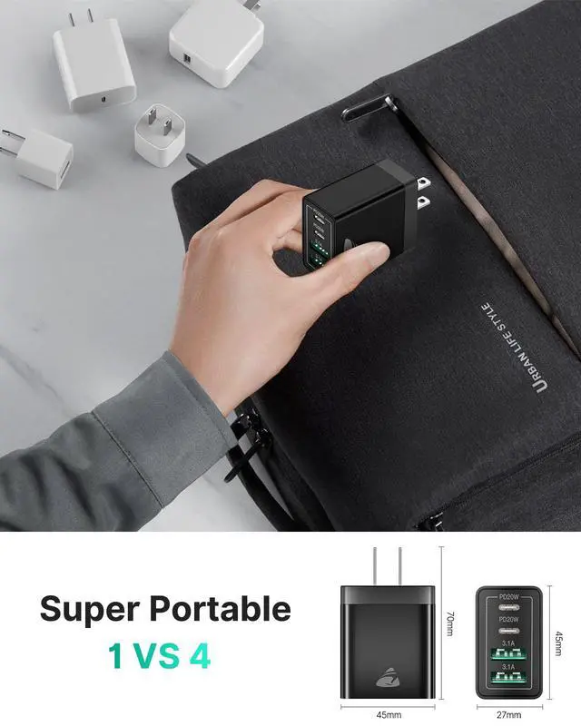 Alt view image 6 of 6 - USB C Charger Block, 40W USB C Wall Charger PD+QC 3.0 Double Port Power Adapter, 4-Port Multiport Fast Charging Block Plug for iPhone 15 Plus 14 13 12 11 Pro Max XS XR X 8 7 6 SE, iPad, Samsung, Moto