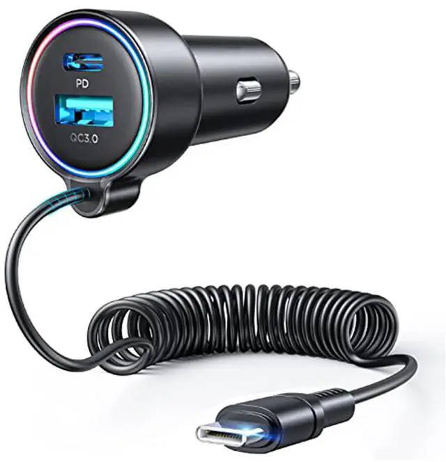 Main image of USB C 90W Car Charger for iPhone 17/16 Pro Max, PD & QC3.0 w/5 ft 45W Type Coiled Cable, Fast Car Phone Charger Adapter for iPhone 17Air/15 Pro, Samsung Galaxy S25/S24/S23, Pixel 10/LG/Android, iPad