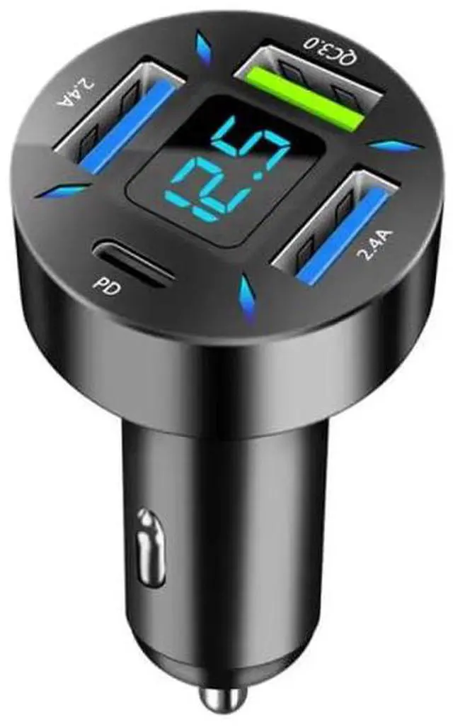 Main image of 66W 4-Port Car Charger PD & QC 3.0 Fast Charging Cigarette Lighter Adapter, Dual Type-C + Dual Type-A Ports Compatible with iPhone, Android & Tablets