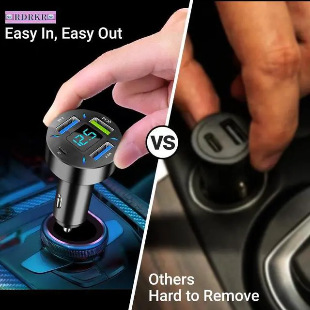 Alt view image 3 of 5 - 66W 4-Port Car Charger PD & QC 3.0 Fast Charging Cigarette Lighter Adapter, Dual Type-C + Dual Type-A Ports Compatible with iPhone, Android & Tablets