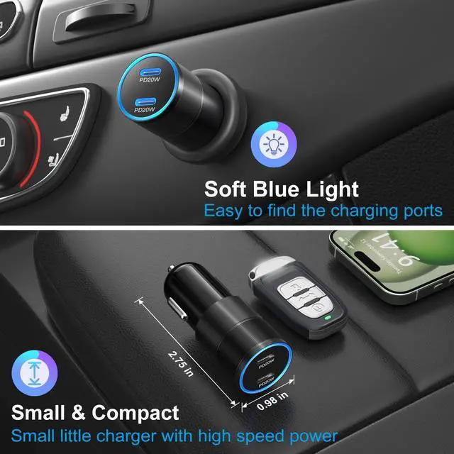 Alt view image 4 of 7 - 5 Pack USB C Car Charger, Bangfun 40W Dual Port 12V USB C Car Charger Cigarette Lighter Adapter PD 3.0 Fast Charge Type C Car Phone Charger for iPhone 17 16 15 14 13 12 Pro Max iPad,Samsung S24(Black)