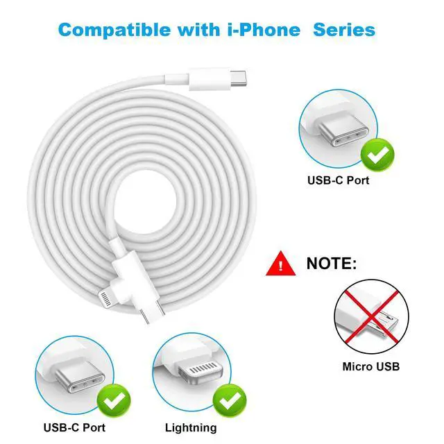 Alt view image 2 of 7 - 30W iPhone 17/16/15/14/13/12 Charger Fast Charging Block with 6FT Long C to Type C& Lightning Cable.Fast Charging for All iPhone/iPad and Galaxy Series (White 2)